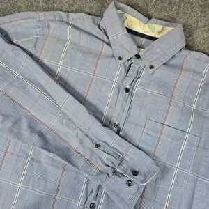 George & Martha Mens Blue Plaid Button Down Shirt Long Sleeve Size Large